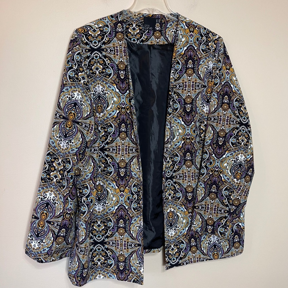 ASOS Curve Womens Plus Size 22 Paisley Medallion Open Front Blazer Jacket Purple